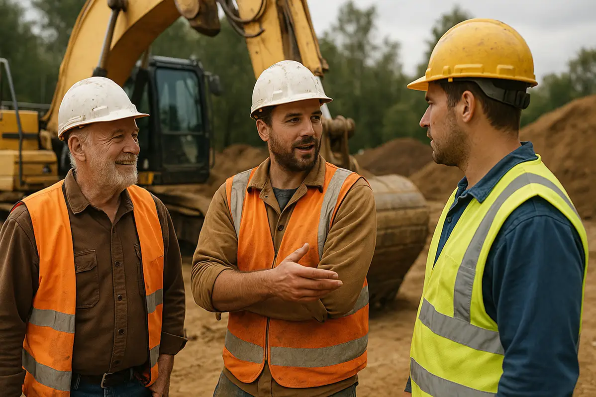 Workers talking on jobsite